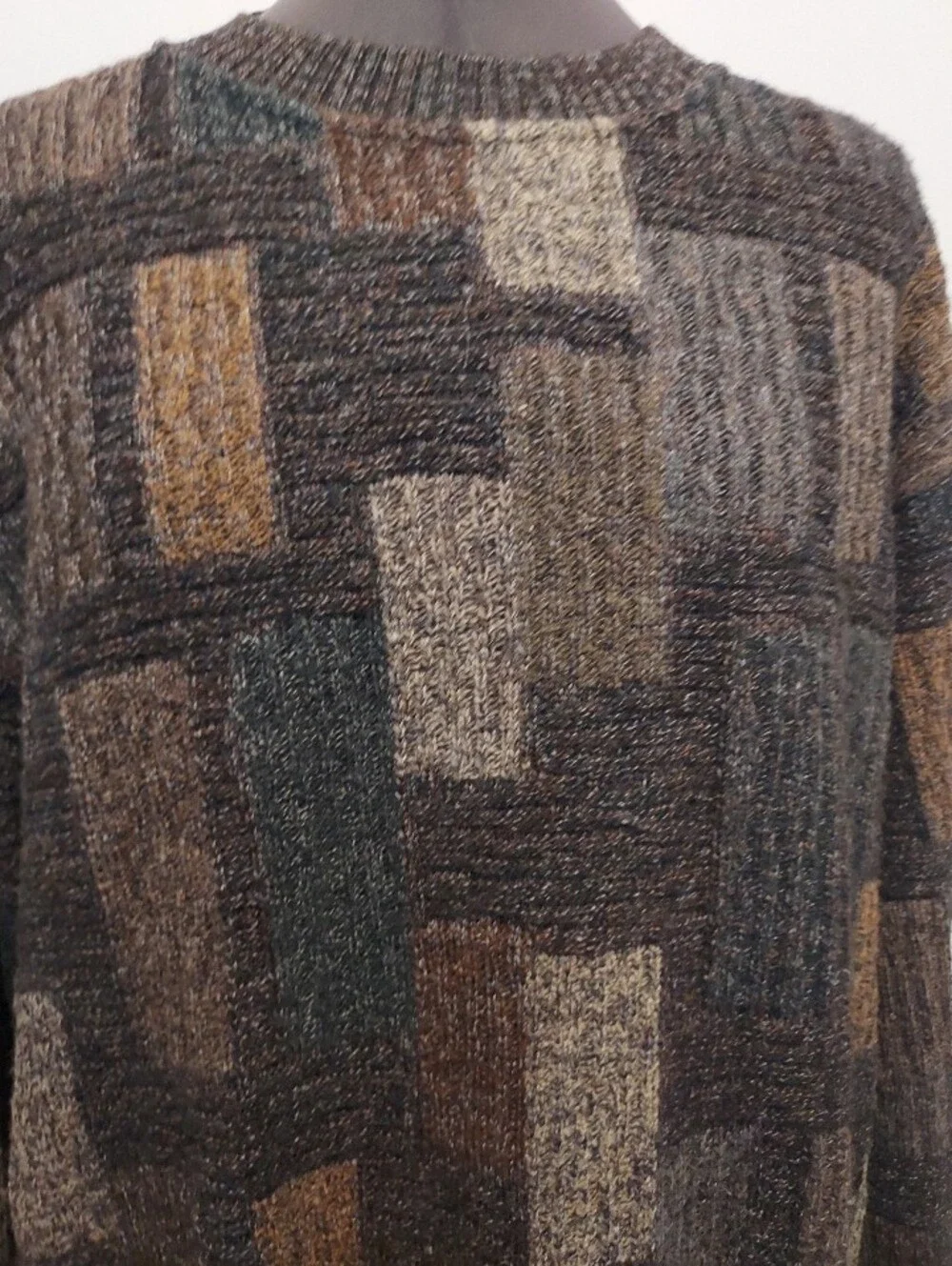 Mondo di Marco Men's Patchwork Knit Crewneck Sweater in Brown Multi